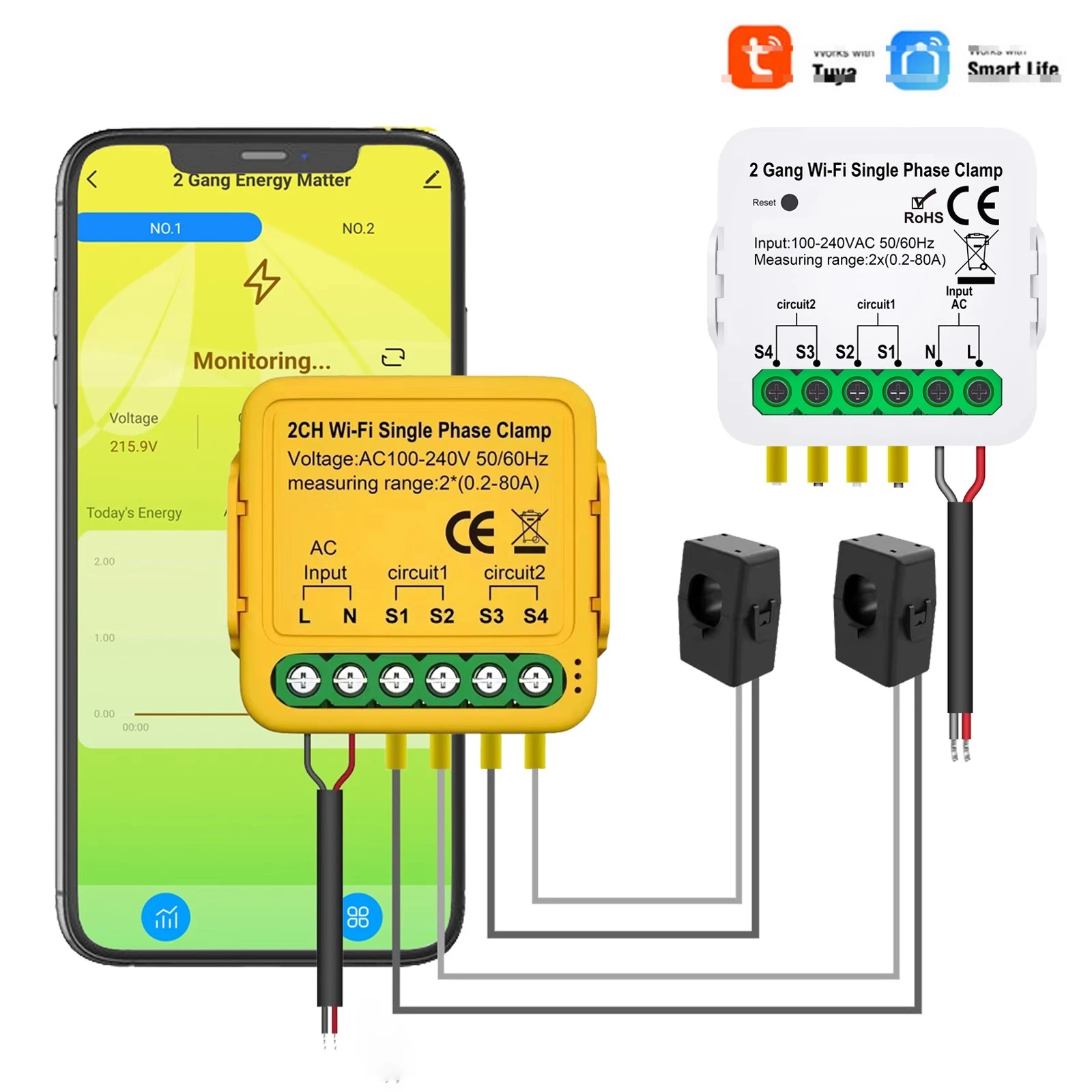 

WIFI intelligent current transformer 80A power collector power overload alarm remote current monitoring
