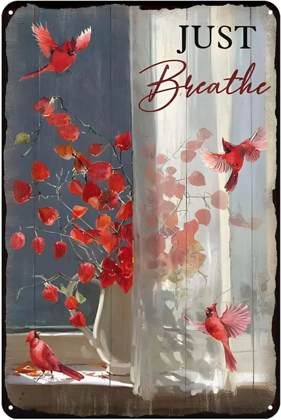 Y1,Aenaon Cardinal Bird Just Breathe Vintage Metal Tin Sign Funny Home Family Novelty Retro Wall Decor