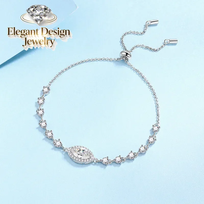 Elegant-Design Stretch Adjustable Personality Platinum PT950 Chain Bracelet, Blue Horse Eye 1ct Moissanite Diamond Bracelet