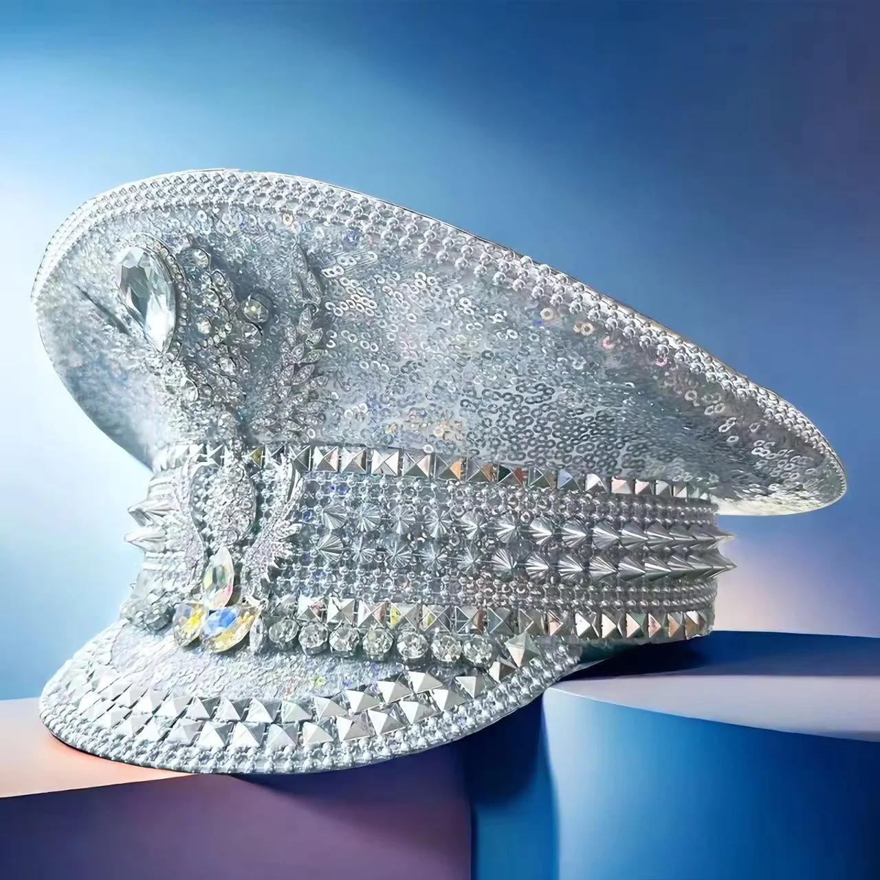 Hongluan prata capitão chapéus strass para homem ardente festival mulher, traje de halloween chapéu adulto, cosplay acessórios femininos