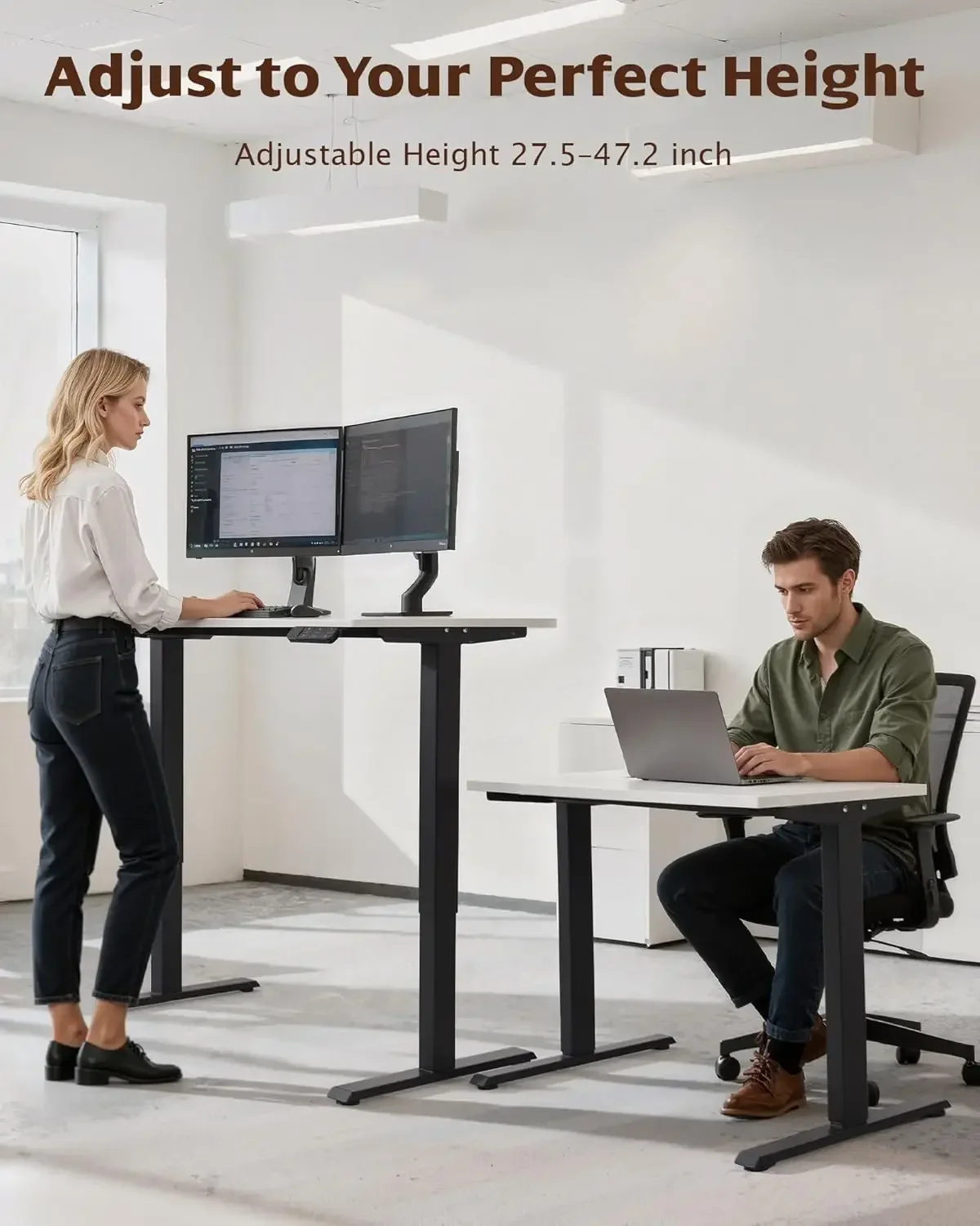 Dual Motor Electric Adjustable Standing for up to 70.8”x31.5” Table Tops, 225 lbs Weight Capacity, Computer Desk for Home and Of