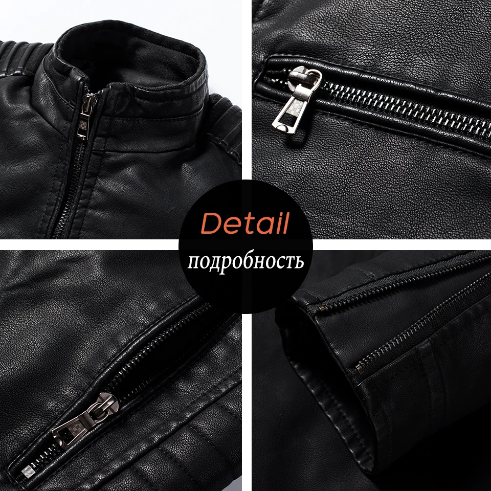 Men Spring Brand New Causal Vintage Leather Jacket Coat Men Outfit Design Motor Biker Zip Pocket PU Leather Jacket Men