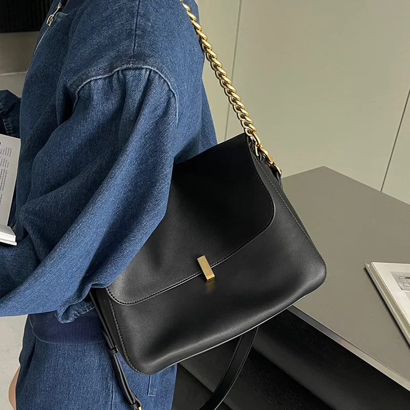 Advanced retro handbag 2024 new women fashion cowhide crossbody bag versatile shoulder small square bag for Lady