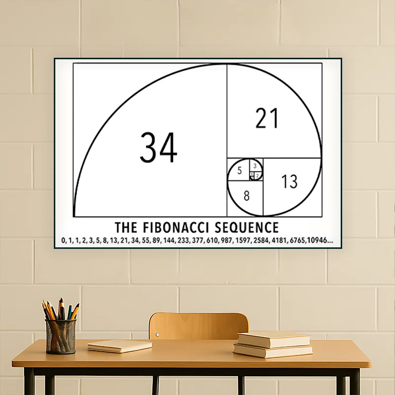 Dewprint Fibonacci Sequence Golden Ratio Spiral Art Print Math Geometry Canvas Poster Classroom College Library Decor Unframed