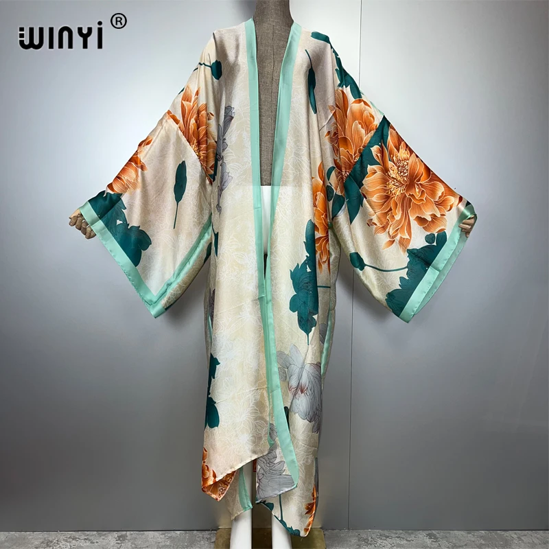 WINYI-Kimono africano para mujer, cárdigan con estampado de verano 2025, cárdigan holgado abaya informal para playa, vestido bohemio, caftán de fiesta