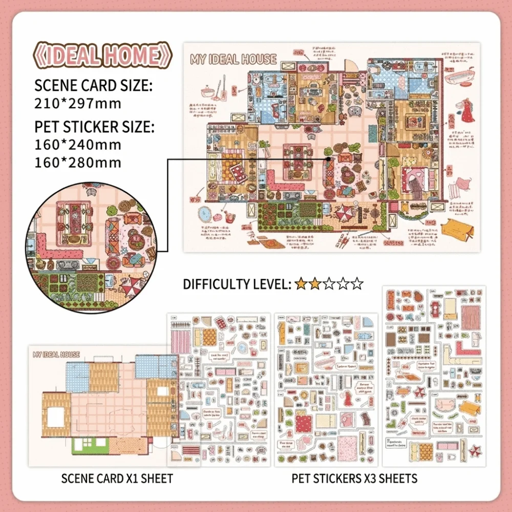 1 Set Professional 2.5D Scene Building Stickers PET DIY Crafts DIY Sticker Sheet Room Layout Removable Scrapbook Stickers DIY