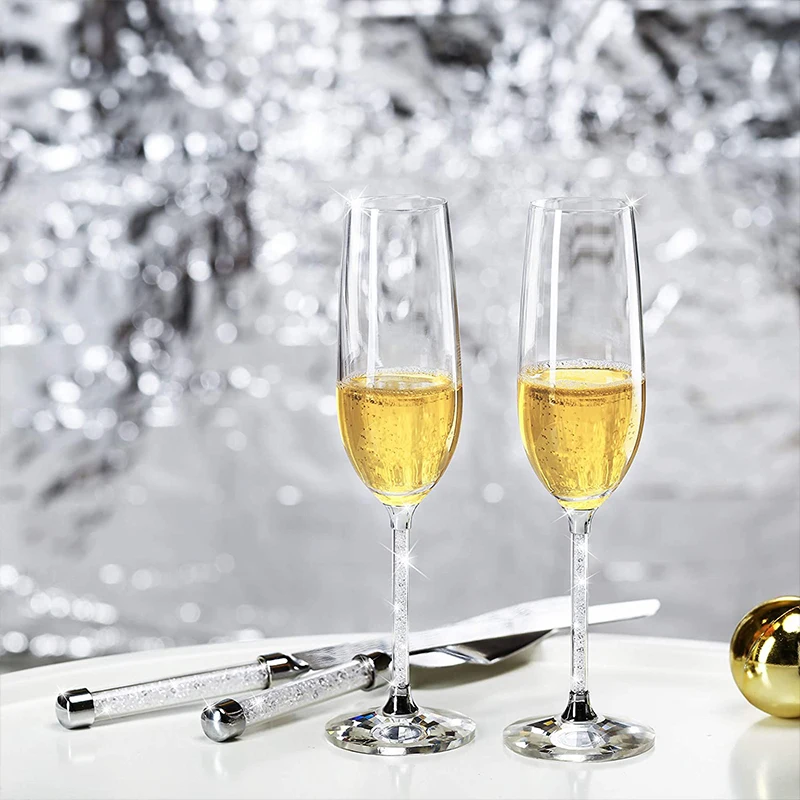 Personalize Wedding Gifts Wine Cup Toasting Flutes 2pcs Cake Server Set Silver Champagne Glasses Golden Cake Knife Shovel set