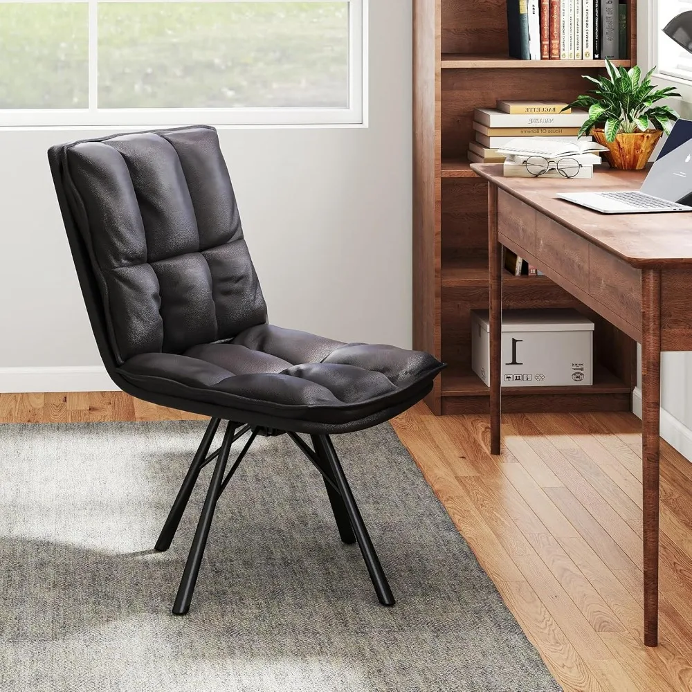 

Home Office Chairs Set of 2, Modern Accent Chair with Metal Legs, Comfortable Upholstered PU Leather Chairs for Bedroom