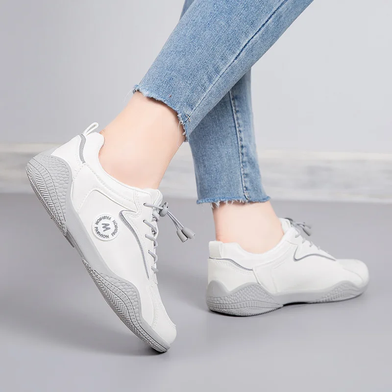 New Women's White Slip-on Sneakers Elastic Lace-up Design Casual Shoes Female Lightweight Non-slip Breathable Daily Wear Shoes view 5