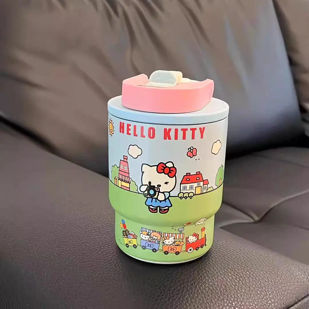 

Sanrio 420 мл термос с изображением Hello Kitty, портативная чашка для воды из нержавеющей стали 304, дорожная бутылка для воды, кавайные чашки, подарки для детей