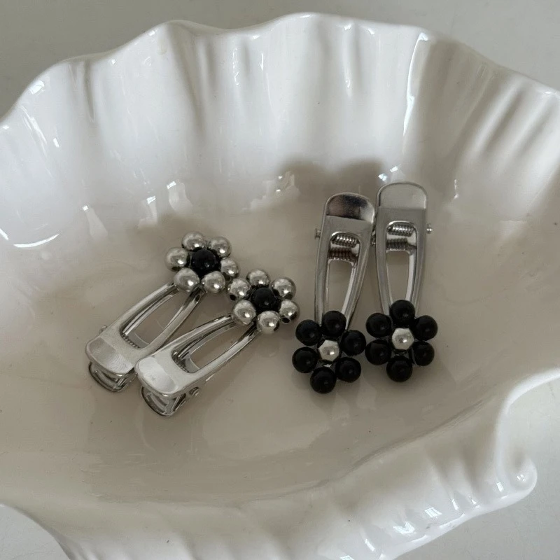 Silver Flower Hair Side Clip Korean Fashion Versatile Metal Floral Bangs Hairpin Sweet Elegant Women Girl Forehead Styling Clip