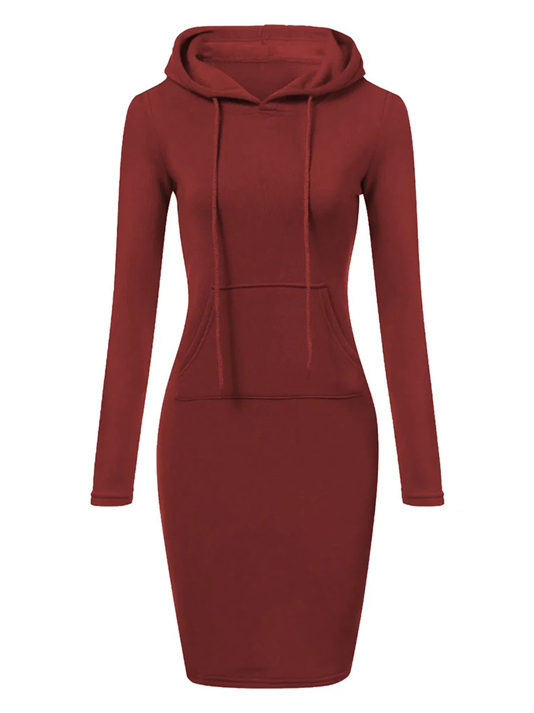 LW Plus Size Hooded Midi Dress Women's Spring Knitted Sweat Dress Casual Long Sleeve Kangaroo Pocket Dresses Female 2025 New