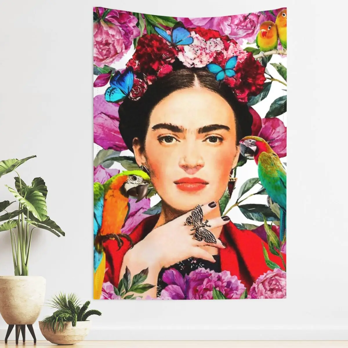 Frida Forever Flower Tapestry Wall Hanging Print Polyester Wall Tapestry Bohemian Wall Blanket Wall Decor Wall Cloth