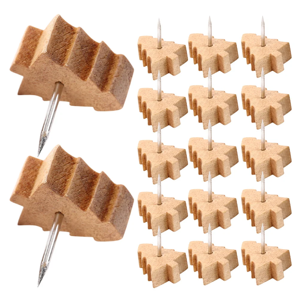 

80Pcs Tree Shaped Wooden Push Pins Decorative Wood Pins for Cork Board Map Photo Bulletin Wooden Decorative Pin