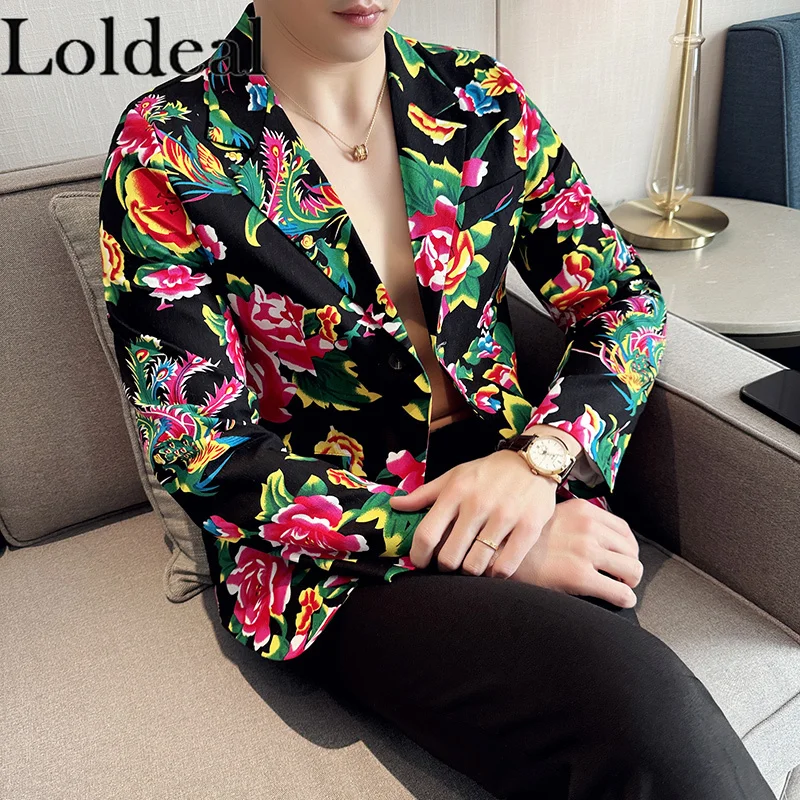 Men's Northeast Large Flower Single-breasted Suit  chinese new year clothes