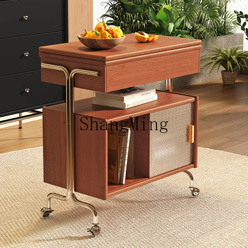 

FG medieval style solid wood storage side cabinet removable storage trolley living room retro coffee table