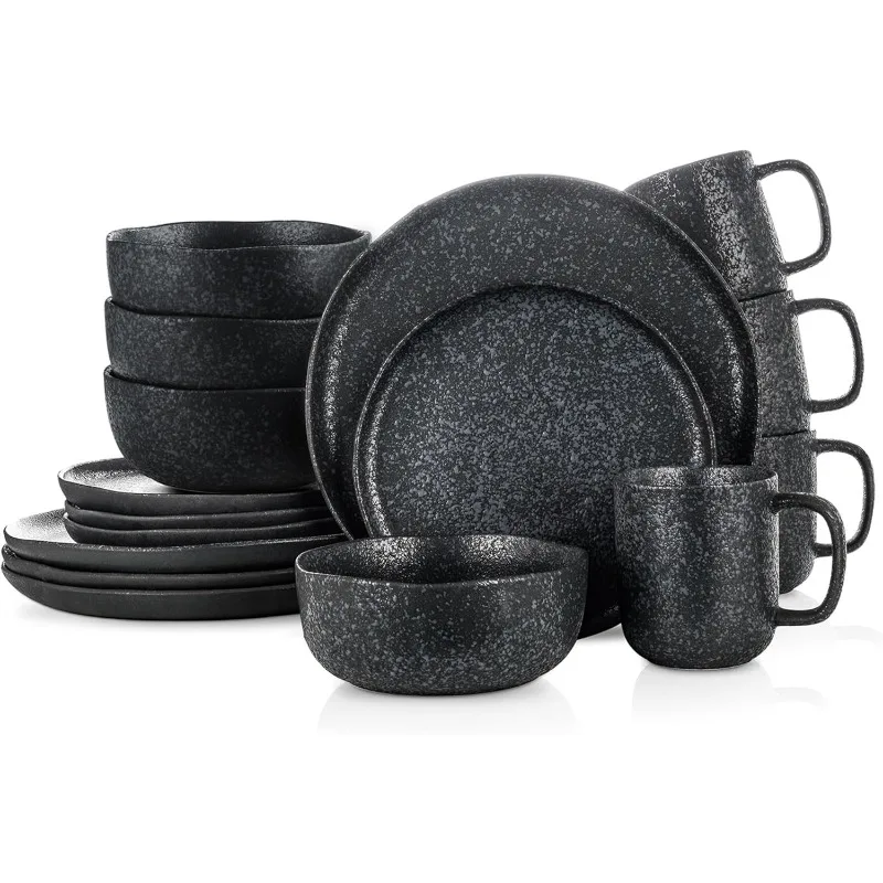 

16-Piece Reactive Glaze Dinnerware Set, Plates and Bowls Set, Microwave and Dishwasher Safe Dish Set for 4