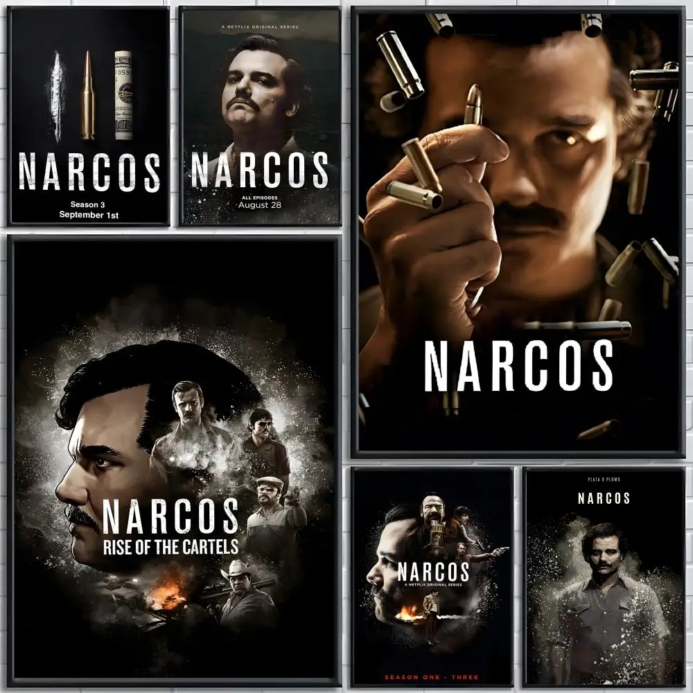 TV-Serie Narcos Poster Selbstklebendes Kunstposter Dekoration Wandkunst Weißes Kraftpapier Heimdekoration