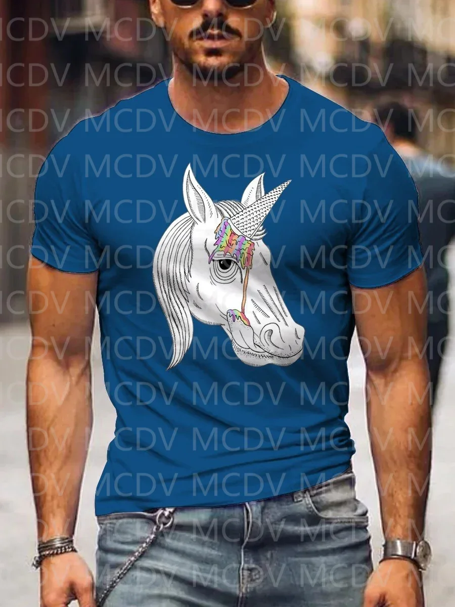 Kaus musim panas motif 3D pelangi So Melty, T-Shirt motif es krim Unicorn mencair lezat