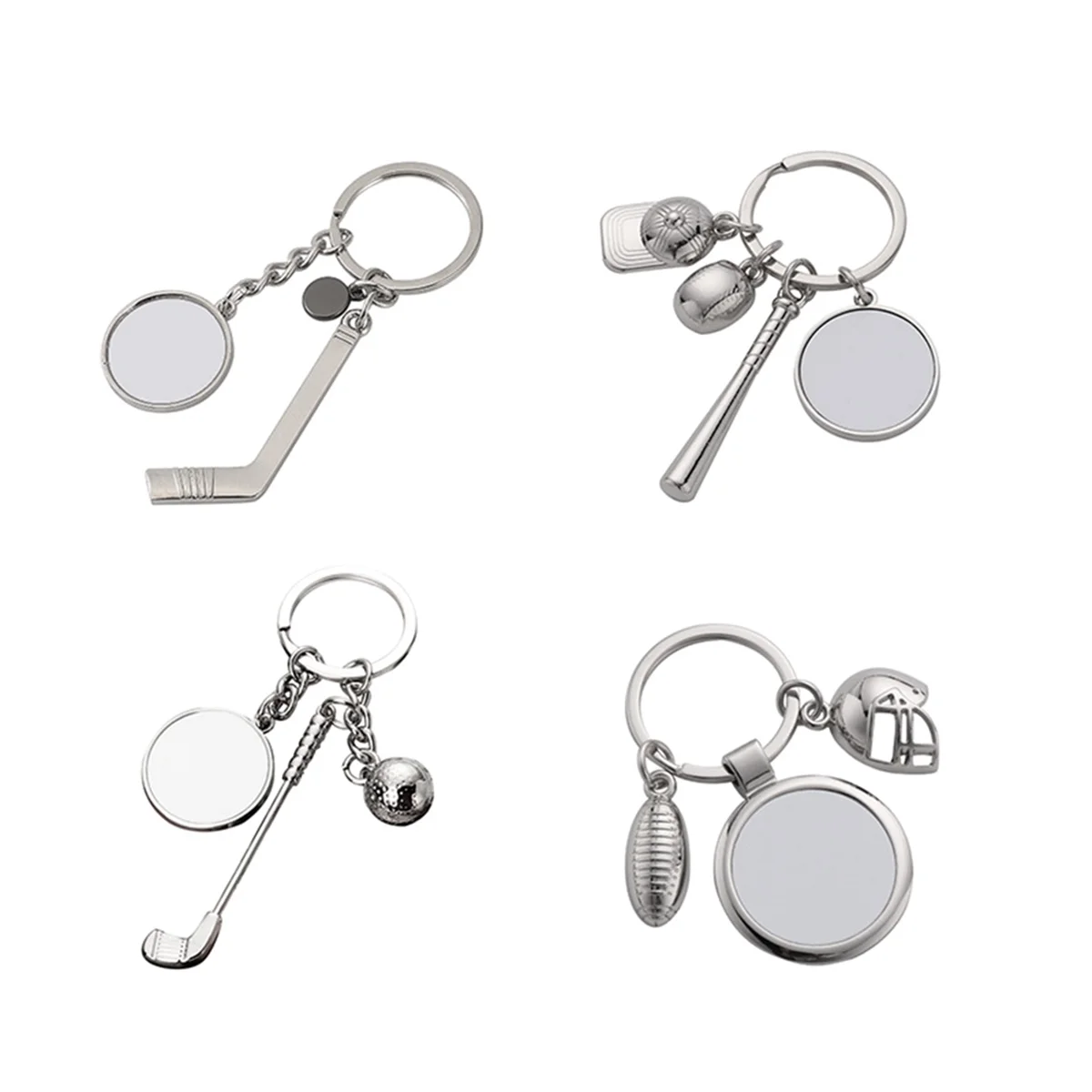 4PCS Sublimation Blank Keychain Metal Heat Transfer Keychain Blank Board Key Rings for Rugby Enthusiast