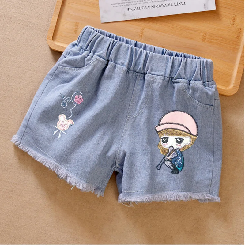 New Summer Kids Short Denim Shorts For Girls Fashion Girl Short Princess Jeans Children Pants Girls Shorts Flower Girls Clothing