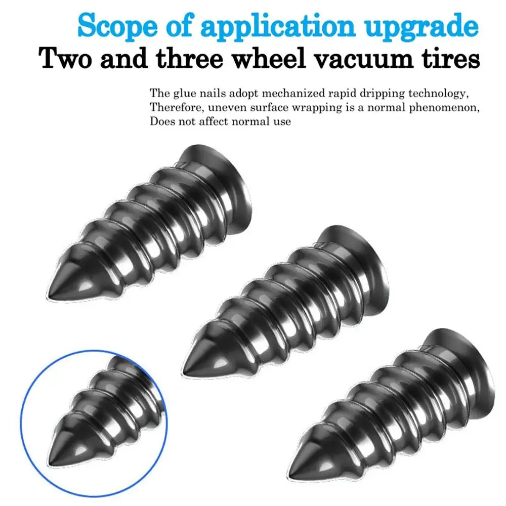 10Pcs Tire Repair Nail Self-Tapping Screw Tire Puncture Repair Vacuum Tyre Nails Black Soft Rubber Car Motorcycle Repair Tool