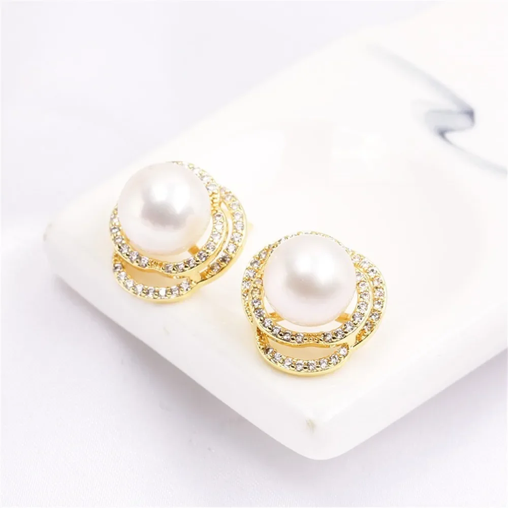 Gold Plated Pearl Earring Settings, DIY Jewelry Making Supplies, Blank Ear Stud Bases for Handmade Accessories, 1pair No Pearl