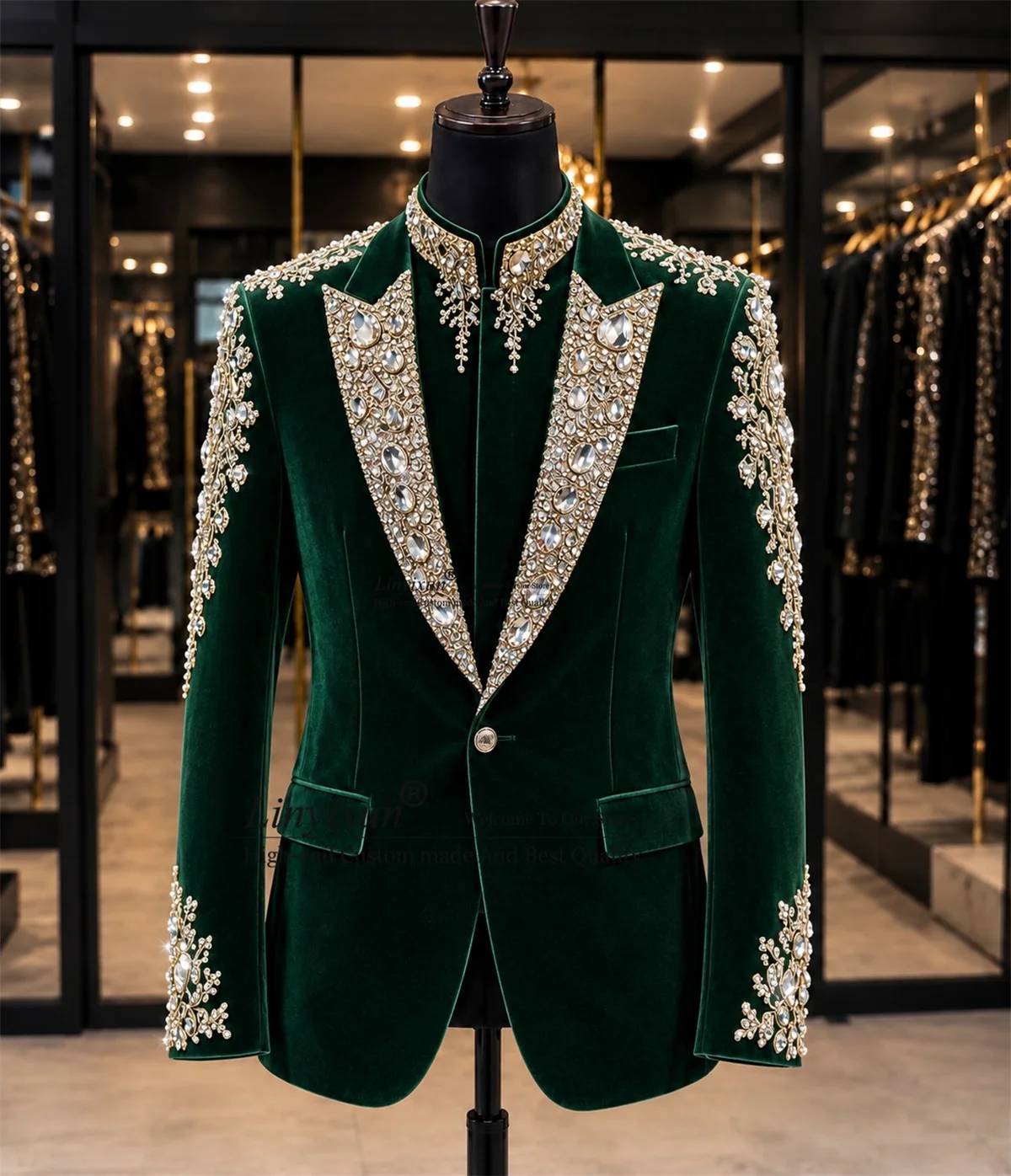 High End Ornament Diamond Tuxedos Men Suits Customized 2 Pieces Sets Groom Male Blazers Slim Fit Man Wedding Party ropa hombre