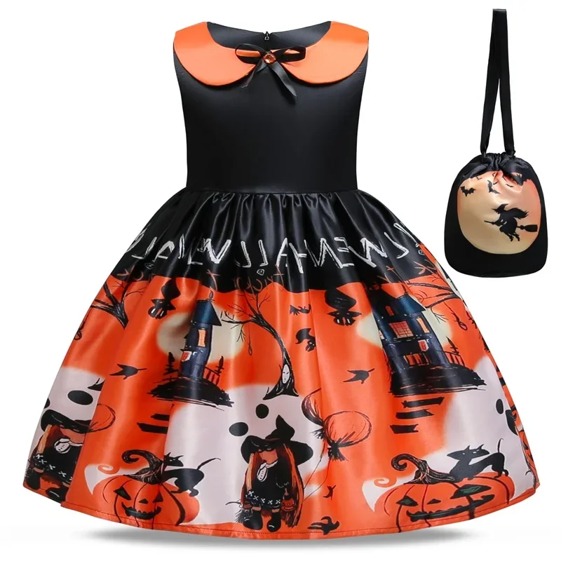 Baby Girls Halloween Witch Costume Children Cosplay Vampire Princess Dresses Kids Dress Up Clothe 2024 Carnival Party Gift 3-10Y