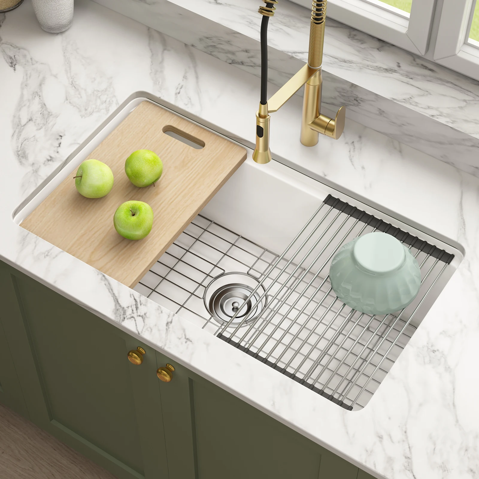 

CupidSea 33" Undermount Workstation Kitchen Sink - Dual Mount Farmhouse Sink with Sliding Accessories, Deep Single Bowl in Class