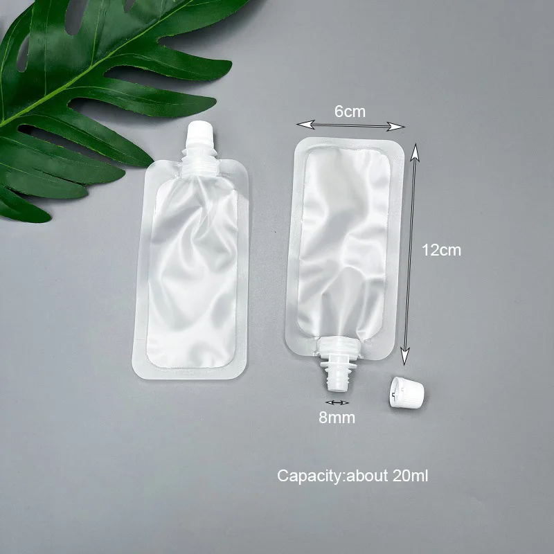 100pcs 20ml Travel Storage Bag Spout Pouches Sealed Transparent Small Sample Bags for Body Hand Cream Lotion Shampoo