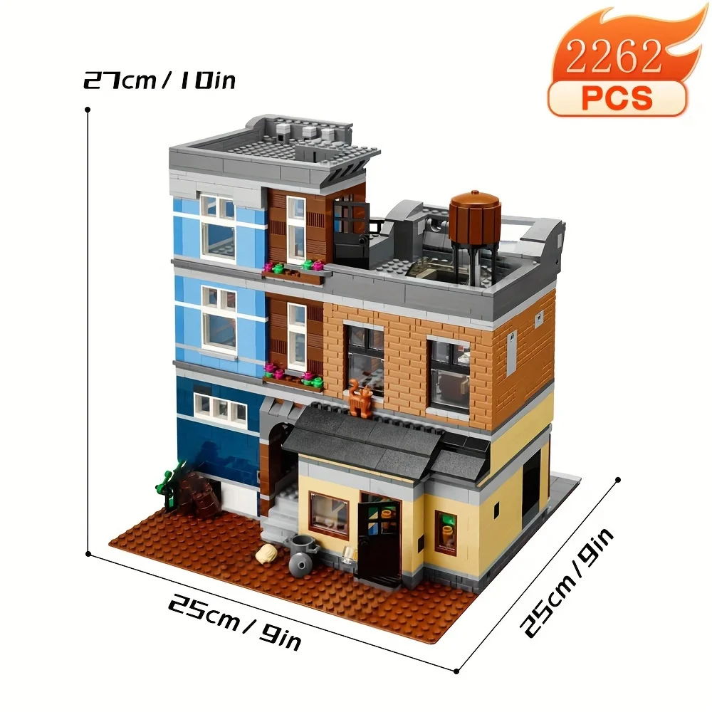 Creative Expert Brick Bank Cafe Corner MOC Building Blocks City Model Bricks Downtown Dinner Bookstore Street View Toy For Kids
