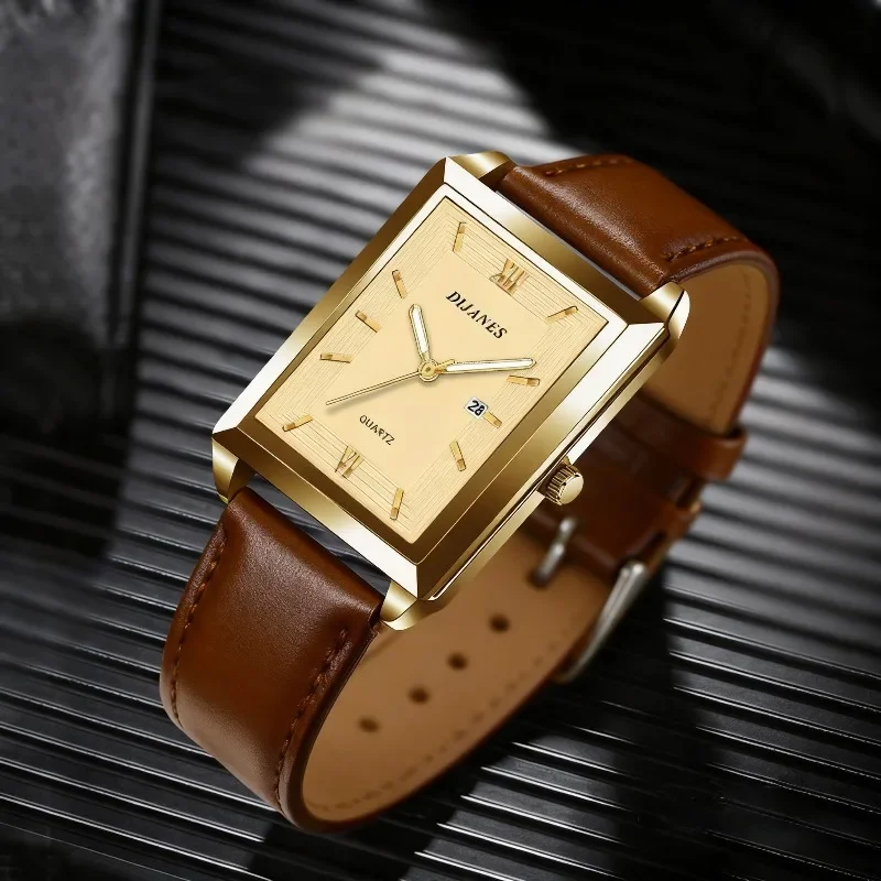 

Модные классические мужские часы, простой квадратный календарь, мужские кварцевые наручные часы из искусственной кожи, деловые часы, мужские montre homme