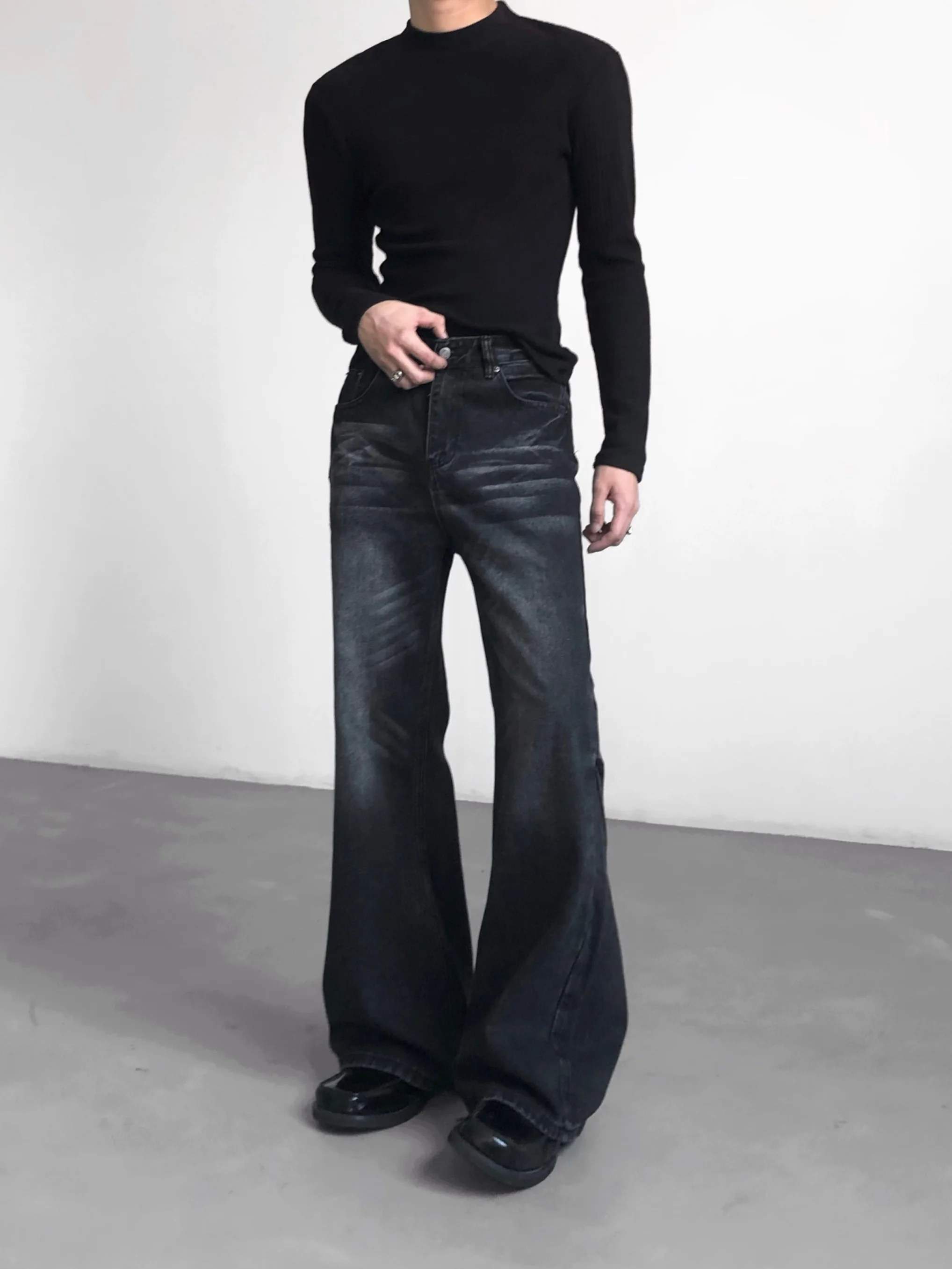 

Ace High Waist Straight Leg Vintage Washed Black Denim Jeans Men's Clothing Retro Style Casual Trousers for All Seasons