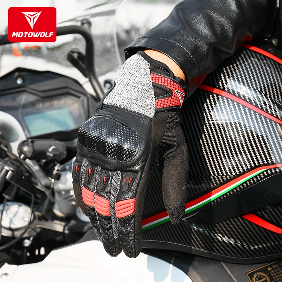 Motowolf Universal Motorcycle Carbon fiber touch screen gloves Winter rider equipment Leather Anti-drop wear-resistant gloves