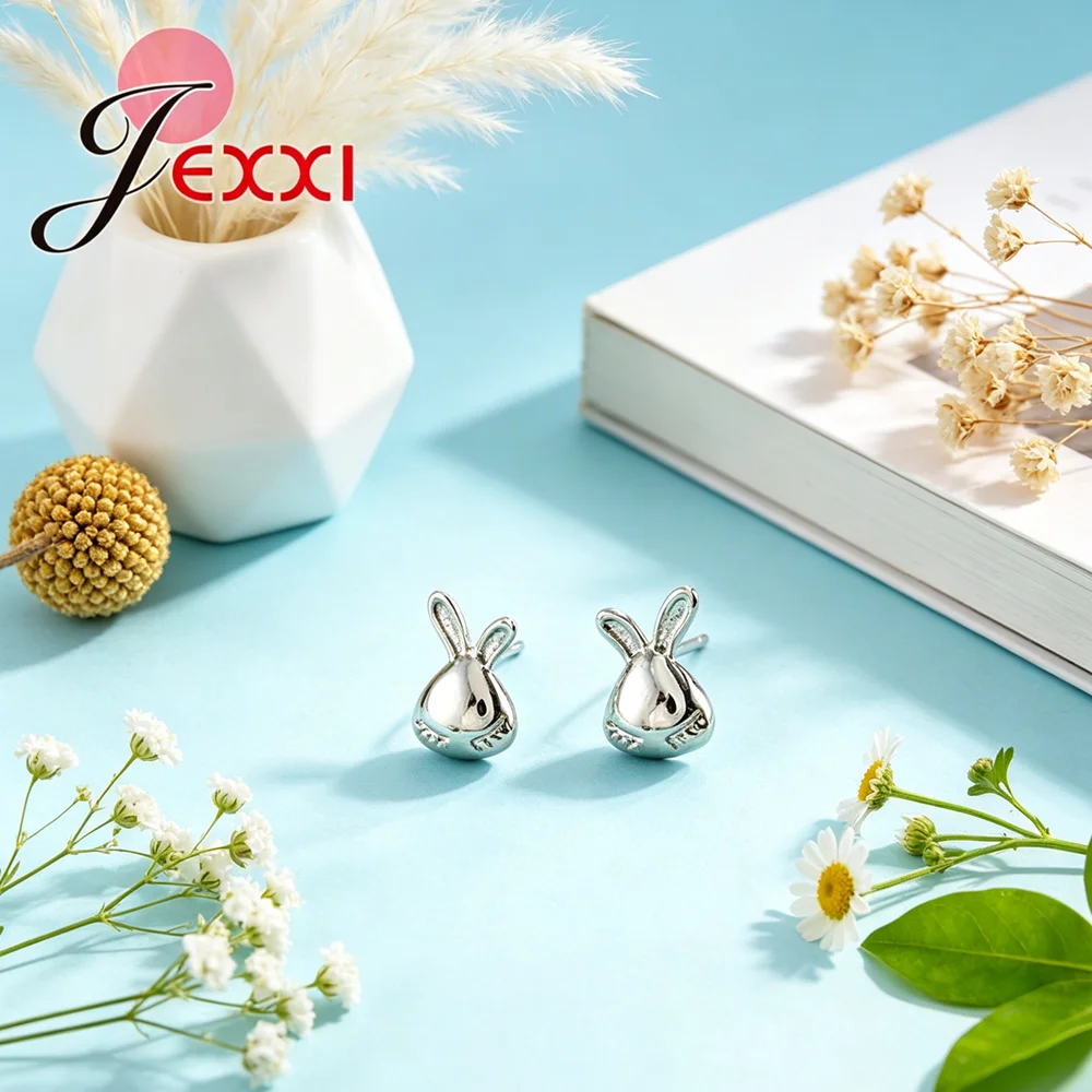 High Quality 925 Sterling Silver Rabbit Head Stud Earrings for Girls Lovely Minnie Animal Earrings Jewelry Gift