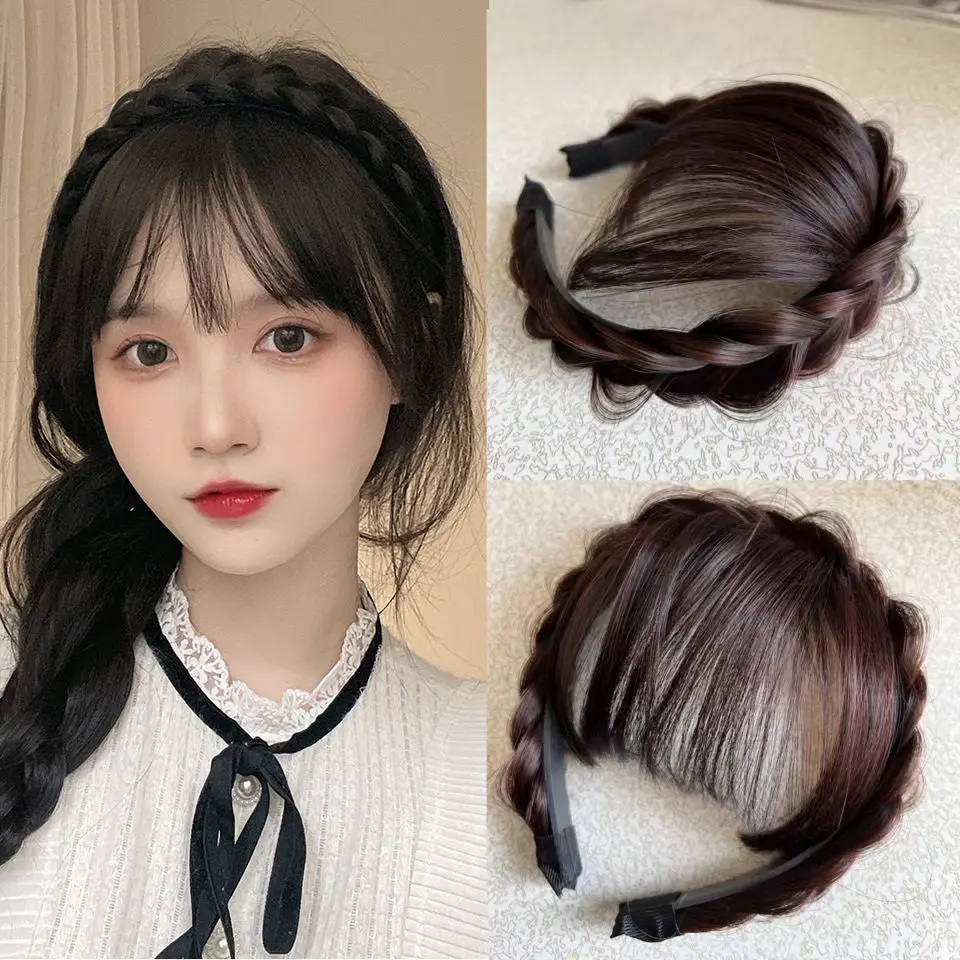 

Air Bangs Fishbone Braid Wig Headband Women Headwear Breathable Invisible Bangs Natural Traceless Bangs Hair Accessories