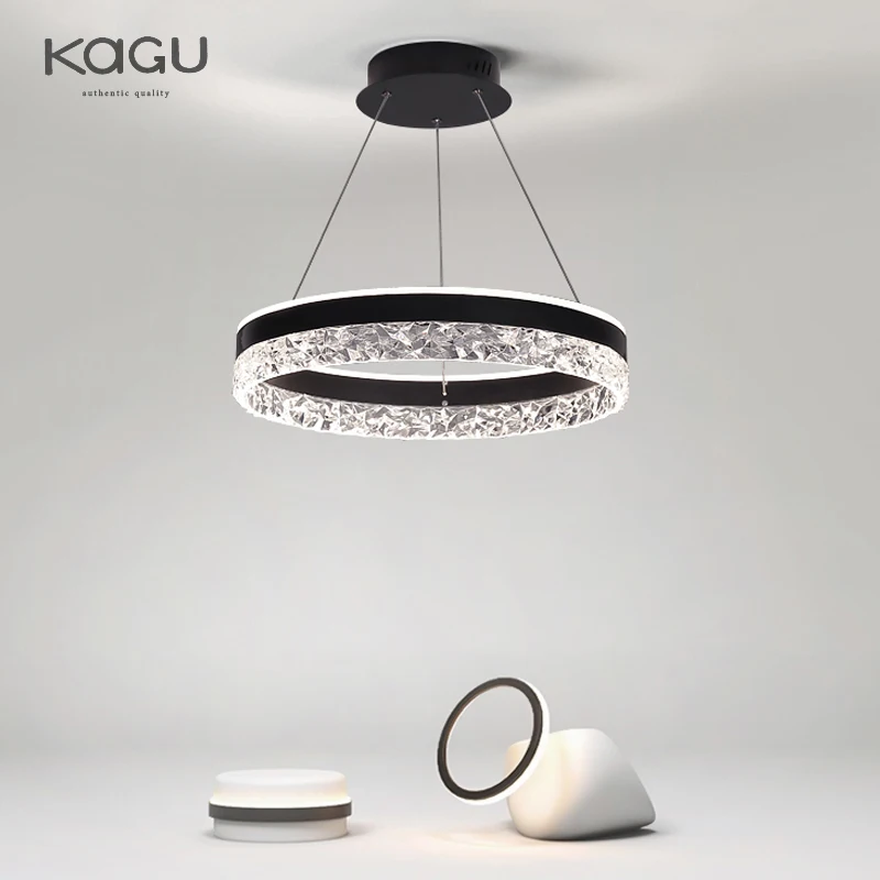 Lámpara de araña Led moderna minimalista, iluminación del hogar, anillos de cristal, lámpara colgante montada en el techo, marco blanco y negro