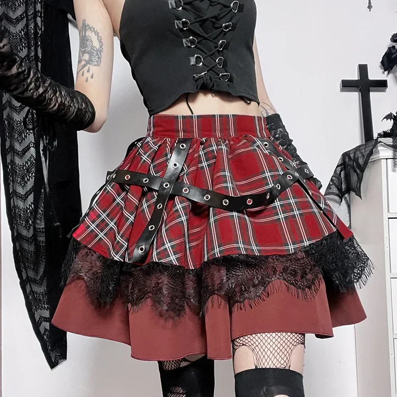 

Gothic Y2k Lolita Cake Mini Skirts Harajuku Girls Plaid Pleated Skirt Punk Sweet Lace Kawaii Clothing Cosplay Costume