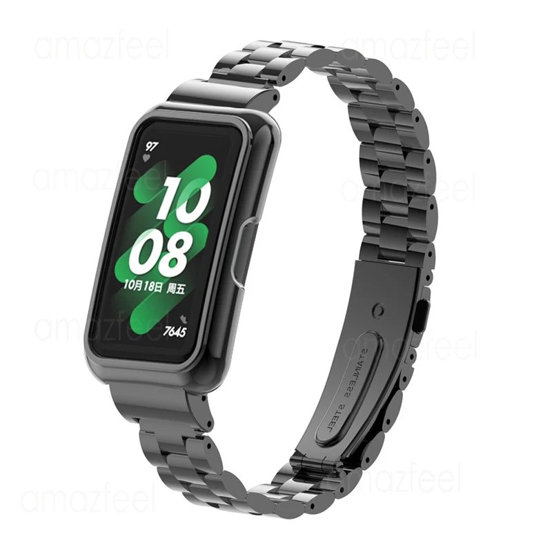 Pulseira de metal + protetor de capa para huawei band 9 8 7 6 pulseira de aço inoxidável para huawei band 7 6 capa protetora quadro escudo