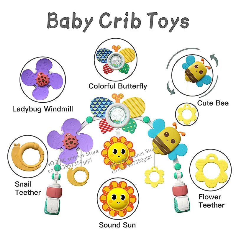 Wisząca karuzela do kołyski klips do wózka ze słonecznikiem interaktywne zabawki tęczowe dla niemowląt