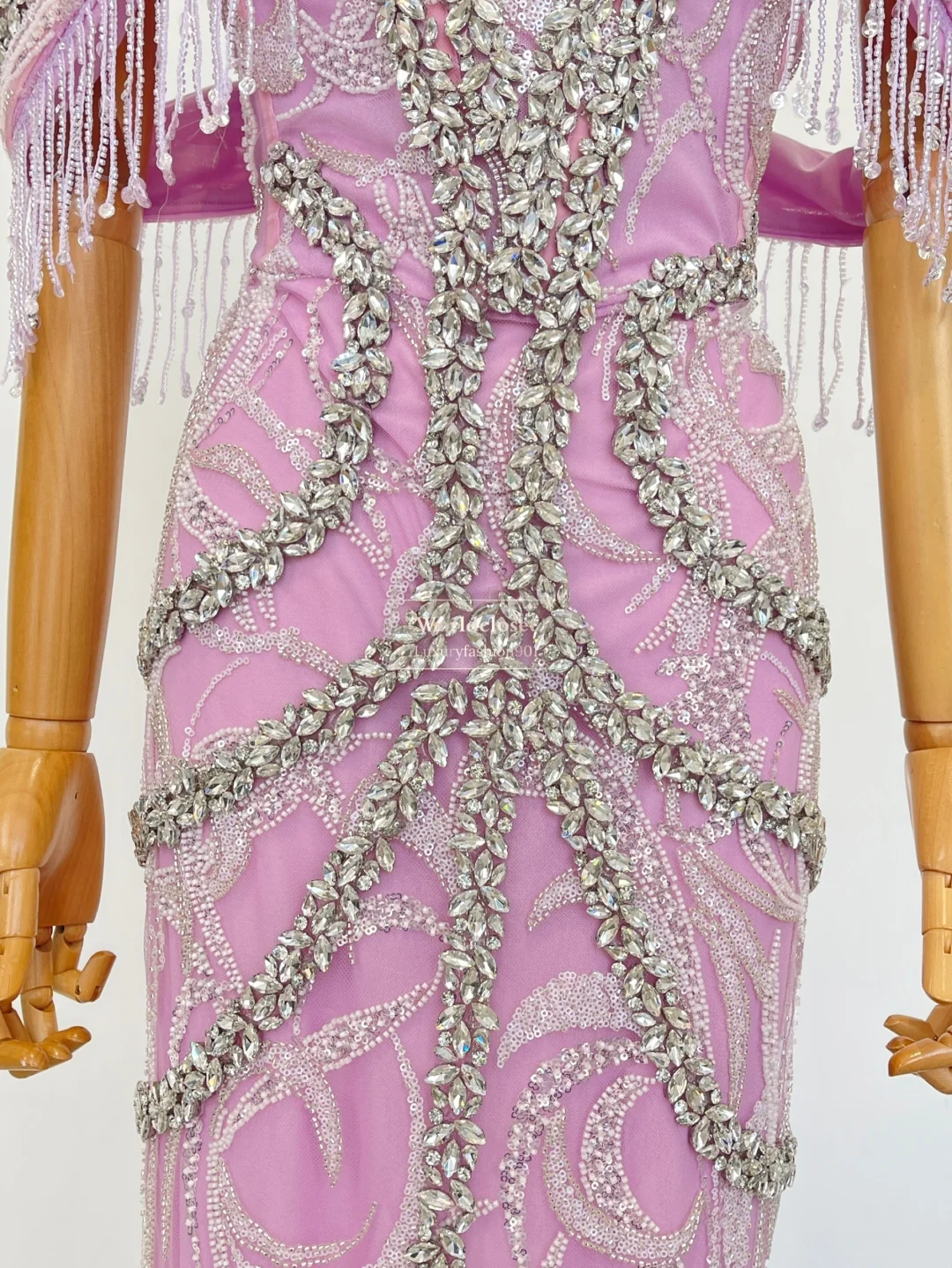 

2025 New Violet Tassel Diamonds Sleeveless The Off Shoulder Backless Tube Maxi Dresses for Party