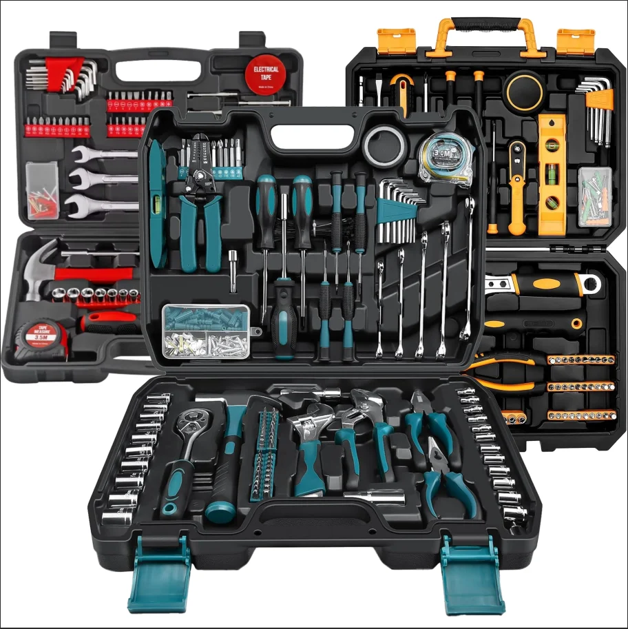 24pc Yellow Small Compact Home Repair Basic Hand Tool Kit Box Set. Household Handyman Hex Keys, Pliers & Screwdrivers. OEM Ready