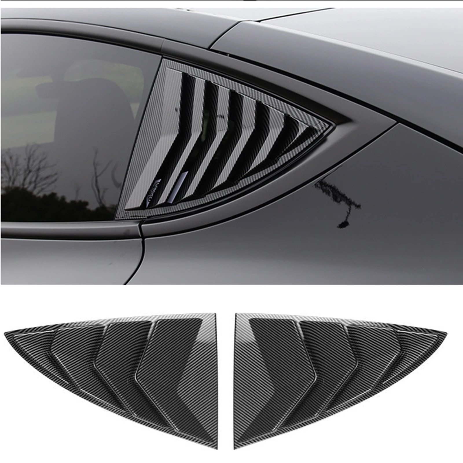 

Car Rear Side Window Louver Shutter Trim Cover For Tesla Model Y 2020-2022 Carbon Fiber Look Triangle Windshield Shades Blind