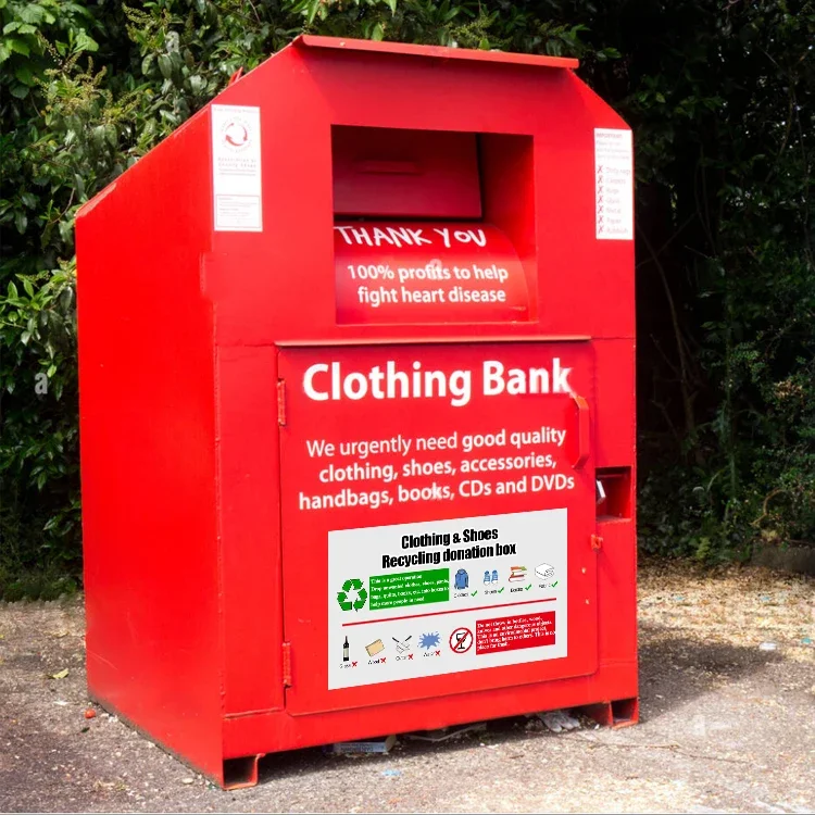 Boîte de don de vêtements en métal pour l'extérieur, bac de recyclage de vêtements pour les associations caritatives