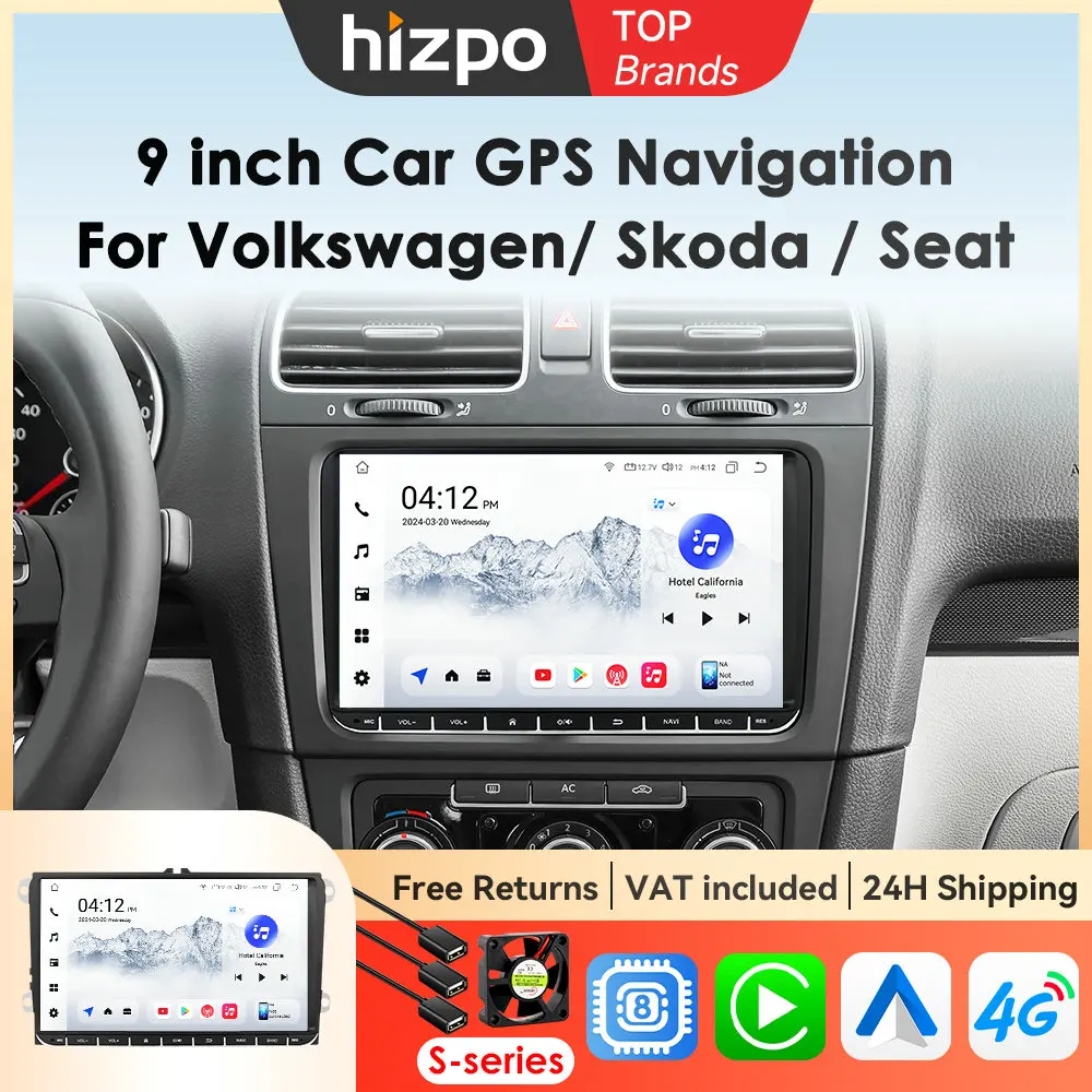 Hizpo 9 "Monitor CarPlay per VW Volkswagen Golf Passat B6 B7 Skoda Seat Octavia Polo Tiguan Auto Sistemi Intelligenti GPS 8G 128G