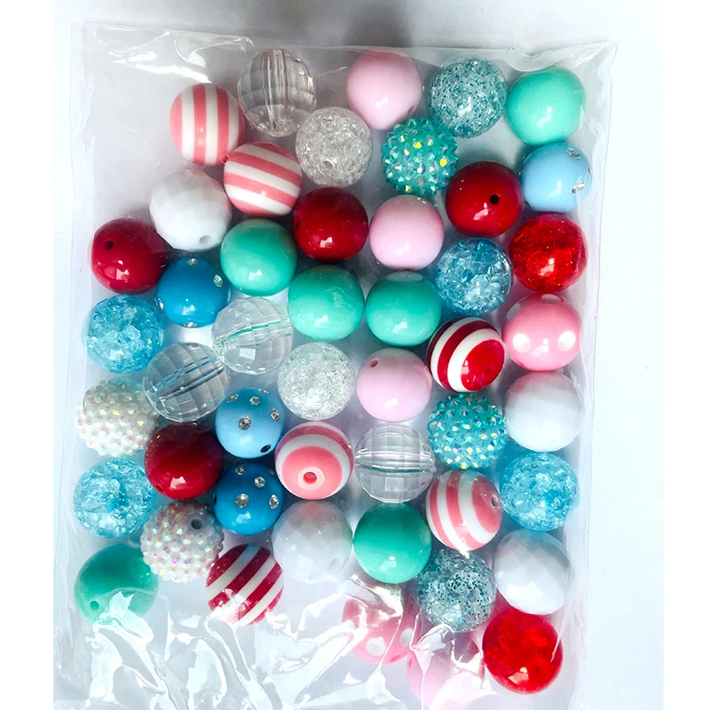 50pcs/Bag Acrylic Bubblegum 20mm Round Beads Straight Hole Beaded Pen Material DIY Jewelry Accessories