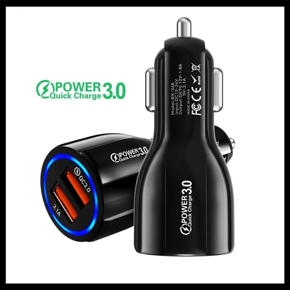 2Color Car Charger USB Quick Charge 3.0 Mobile Phone Car-Charge 2 Port Fast Charging For iPhone 12 11 XR Samsung S10 Car-Charger