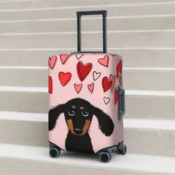 Simpatico cane cucciolo di bassotto con cuori di San Valentino Copri valigia Vacanza Amante degli animali Custodia per bagagli elastici Protezione per viaggi in crociera