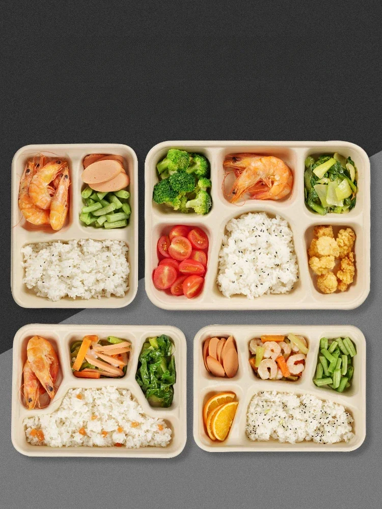 10Pcs Disposable Split Delivery Packaging Box Large Capacity Multi Grid Paper Lunch Boxs Environmentally Friendly Microwave Pulp